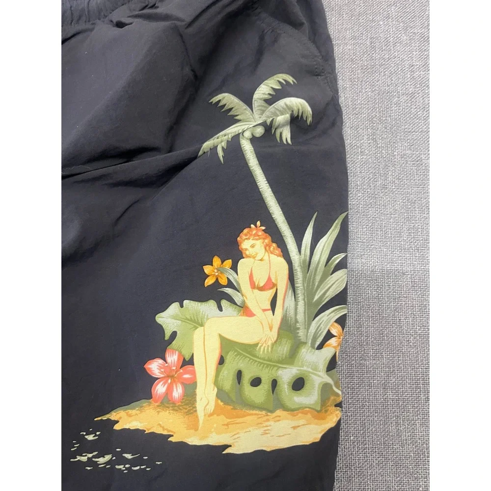 Tommy Bahama Mens XL Black Hula Girl Pinup Swim Trunks Board Shorts Nylon
